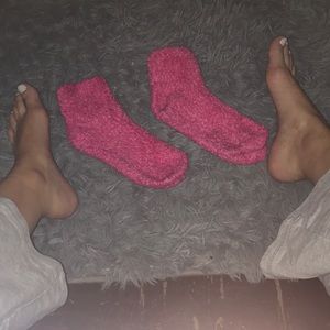 Worn Pink Fuzzy Socks💗